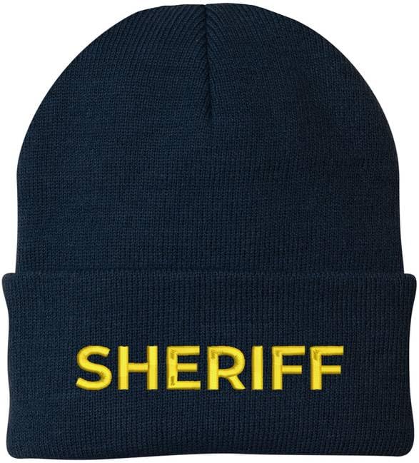 Sheriff Embroidered Beanie Hat USA Army Uniform Police 100% Acrylic Knit Winter Watch Cap