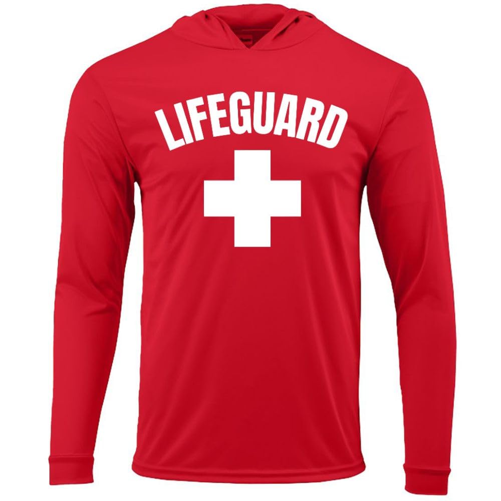 Lifeguard White Cross Long Sleeve Performance Hoodie Thin Sweatshirt Summer Guard Duty Water Watch Pullover