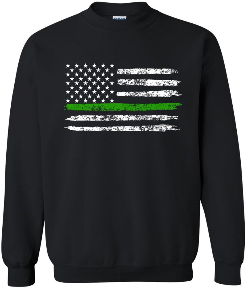 Army Universe USA Flag Distressed American US Thin Line Crewneck Sweatshirt Patriotic Pullover, Black