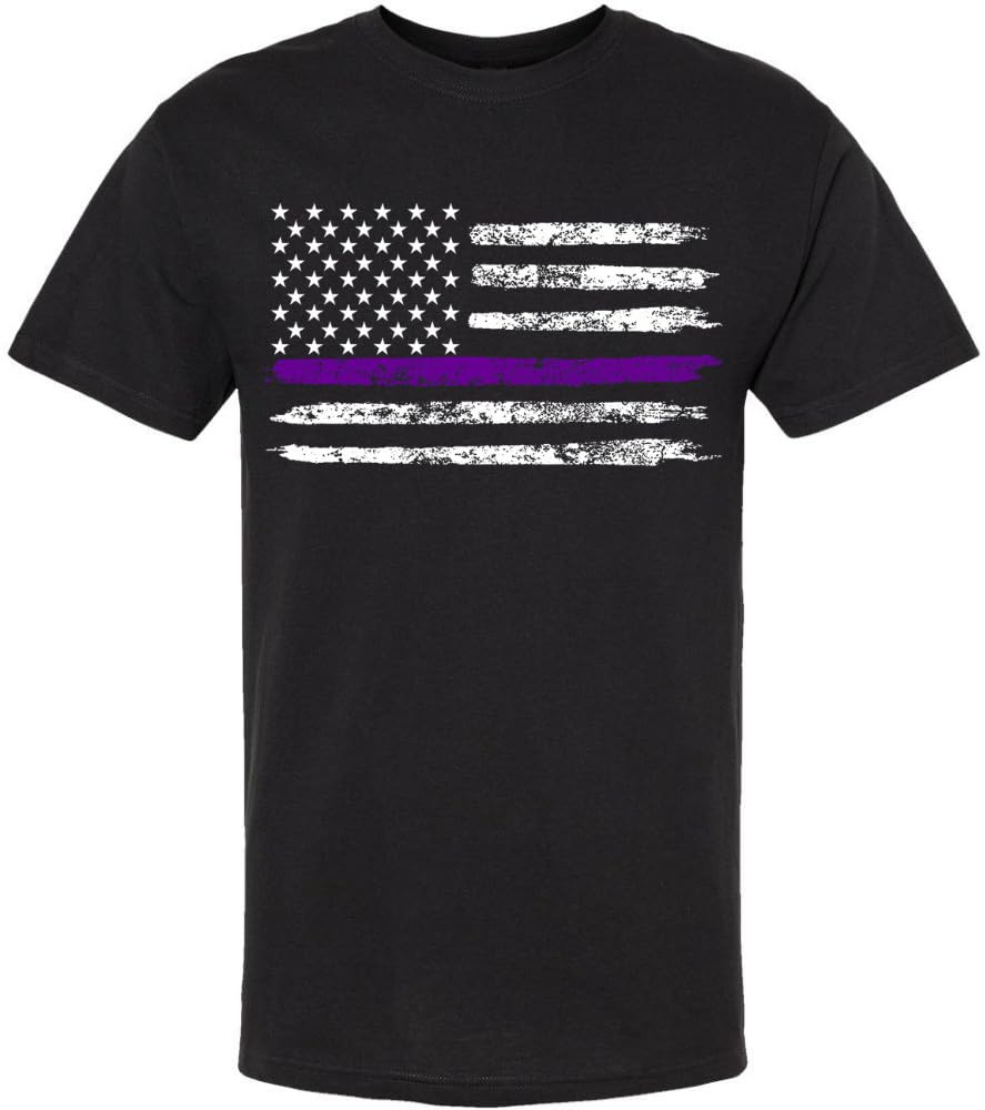 Black USA Flag Thin Line Short Sleeve T-Shirt Patriotic American Support First Responders Tee