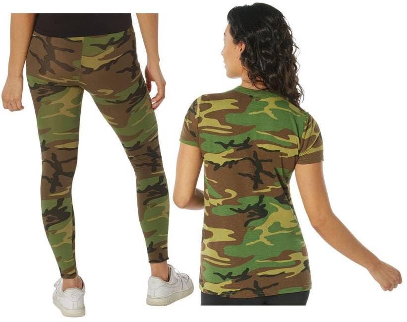 Ladies Long Camouflage T-Shirt & Leggings Set Fashion Active Everyday Camo Shirt & Pant Set Women's