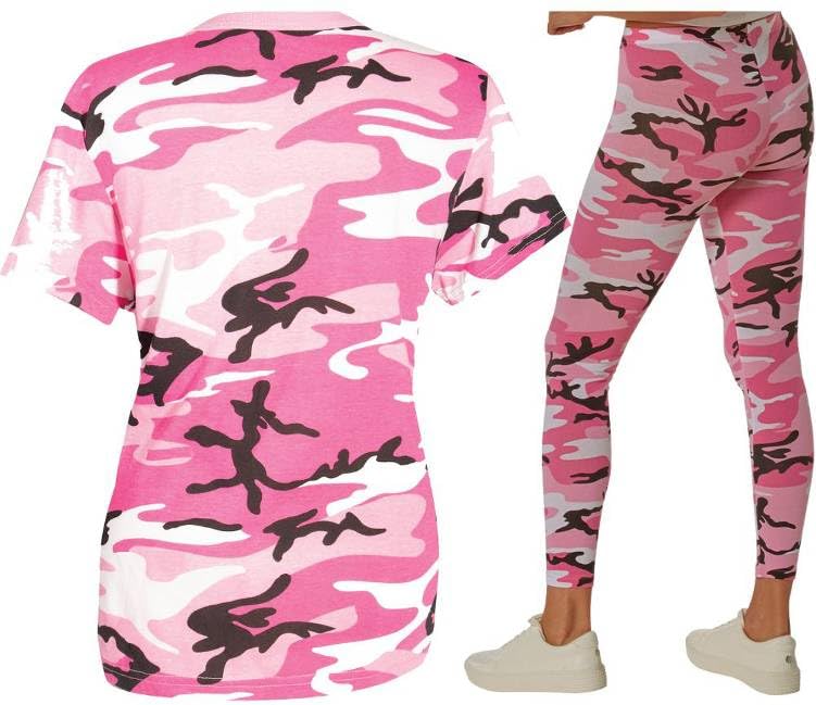 Ladies Long Camouflage T-Shirt & Leggings Set Fashion Active Everyday Camo Shirt & Pant Set Women's