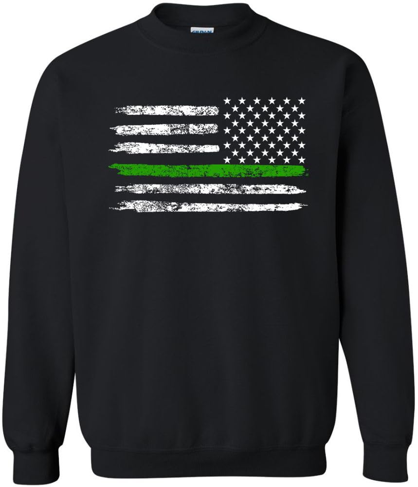 Army Universe USA Flag Distressed American US Thin Line Crewneck Sweatshirt Patriotic Pullover, Black