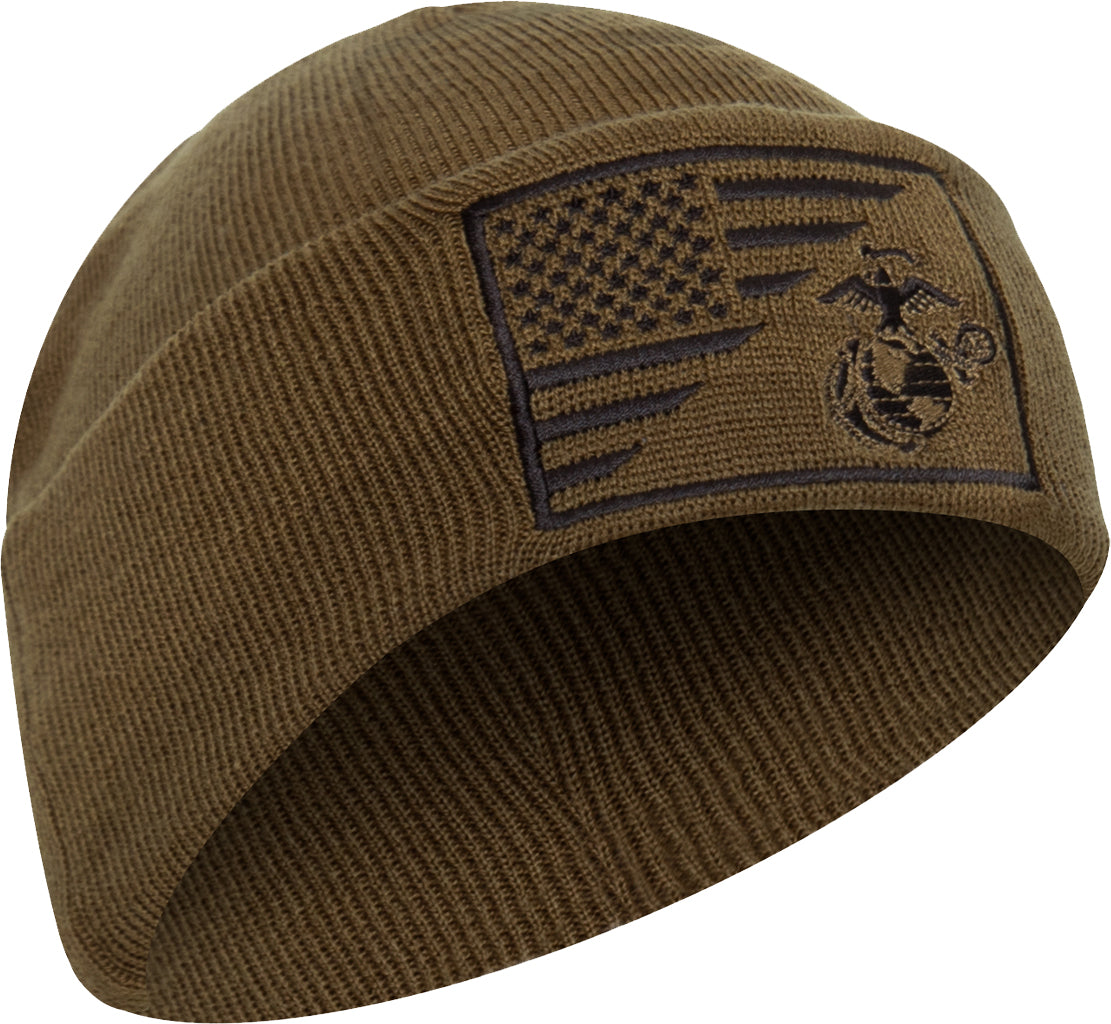 USMC Eagle Globe & Anchor US Flag Beanie Winter Hat Fine Knit Watch Cap