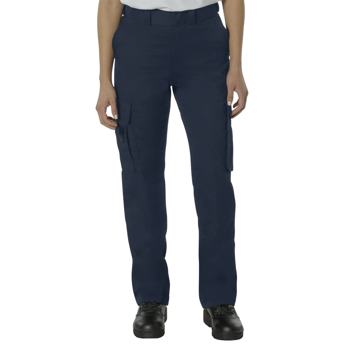 Women’s navy blue 9-pocket EMT cargo work pants with expandable waistband
