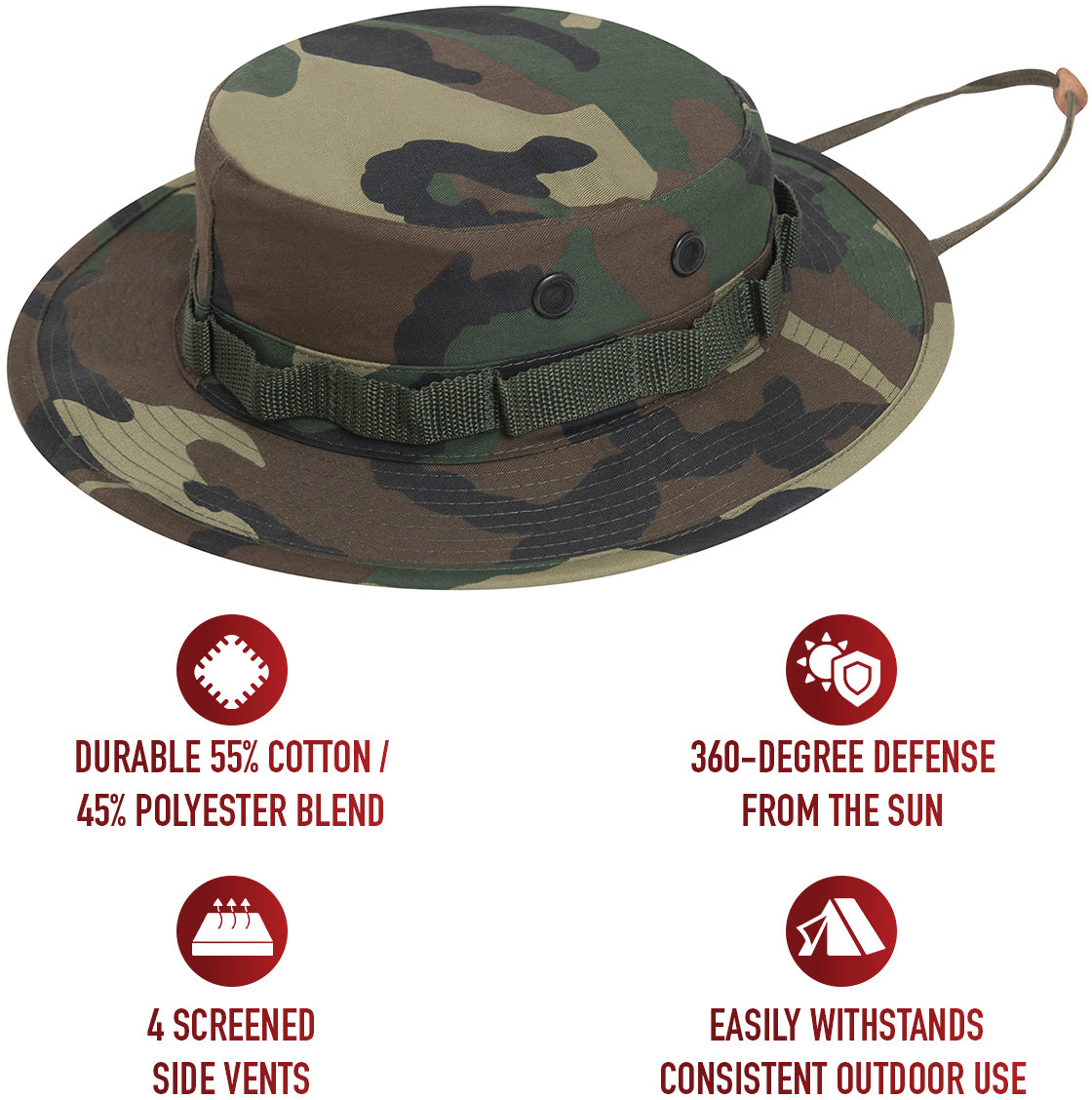 Woodland Camouflage - Tactical Army Military Boonie Bucket Hat - Polyester Cotton