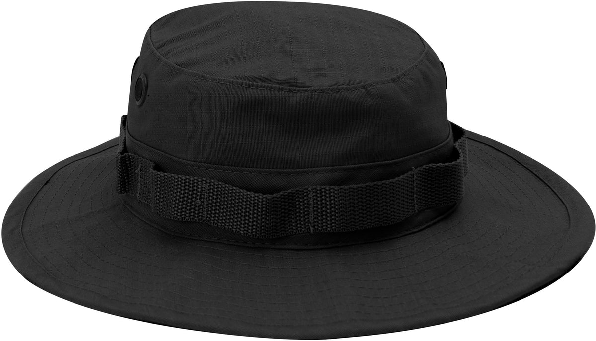 Black - Tactical Military Boonie Bucket Hat - 100% Cotton Rip-Stop
