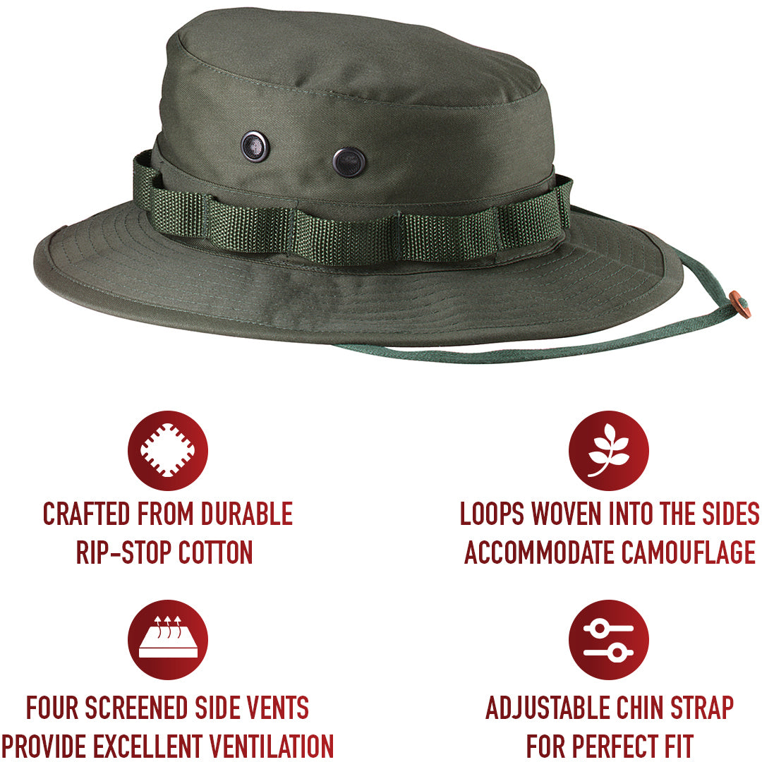Olive Drab - Tactical Military Boonie Bucket Hat - 100% Cotton Rip-Stop