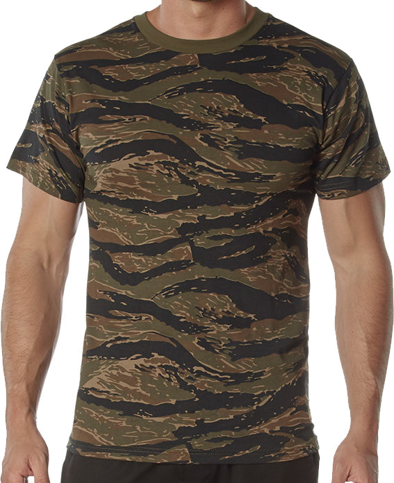 Tiger Stripe Camo - Tactical Short Sleeve T-Shirt, 100% Cotton - Standard Fit