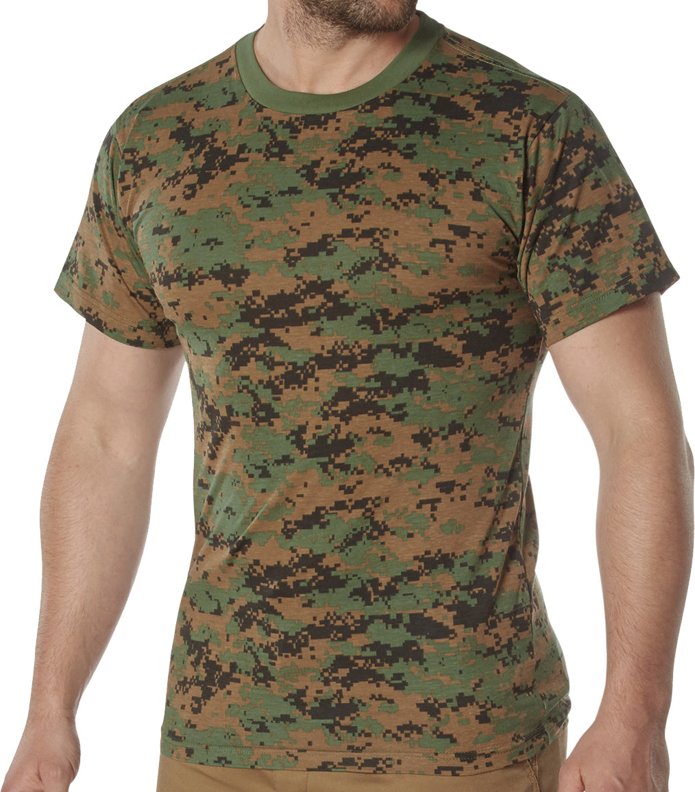 Woodland Digital Camo - Tactical Short Sleeve T-Shirt, 100% Cotton - Standard Fit