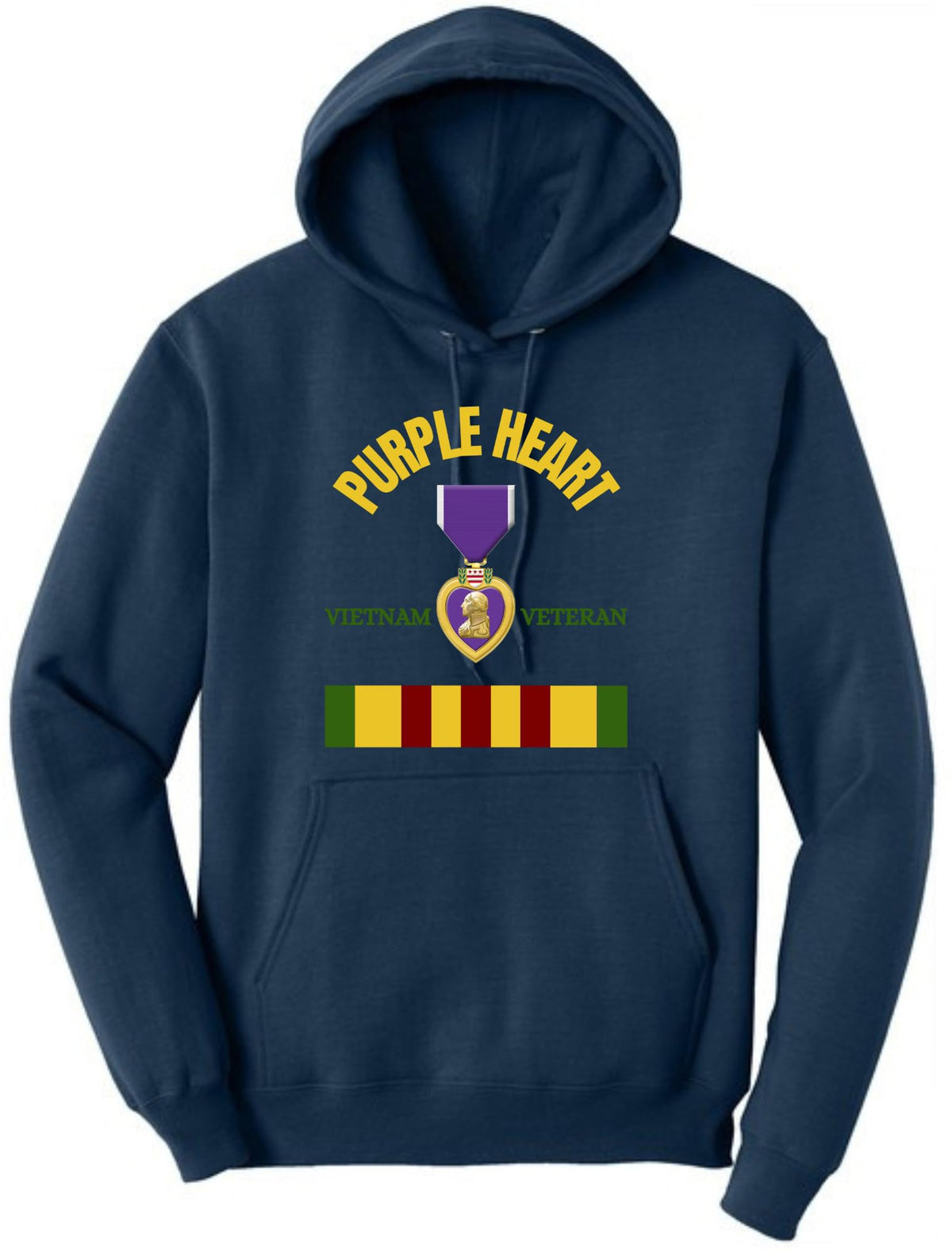 Purple Heart Vietnam Veteran Printed Hoodie USA Military Service Medal Graphic Polycotton Pullover Hooded Sweatshirt