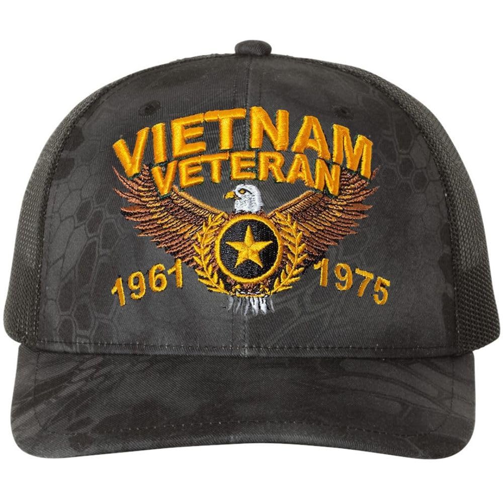 Vietnam Veteran 1961 to 1975 Eagle Star Trucker Hat Embroidered USA Army Vet Mesh & Snap Back Cap
