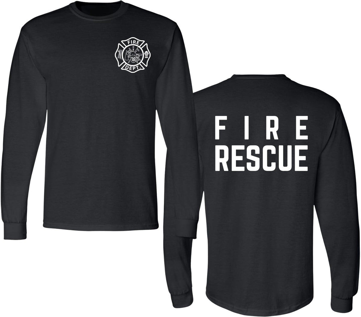 Fire Dept. Fire Rescue Long Sleeve T-Shirt | Firefighter First Responder Warm Double Side Printed Tee Shirt