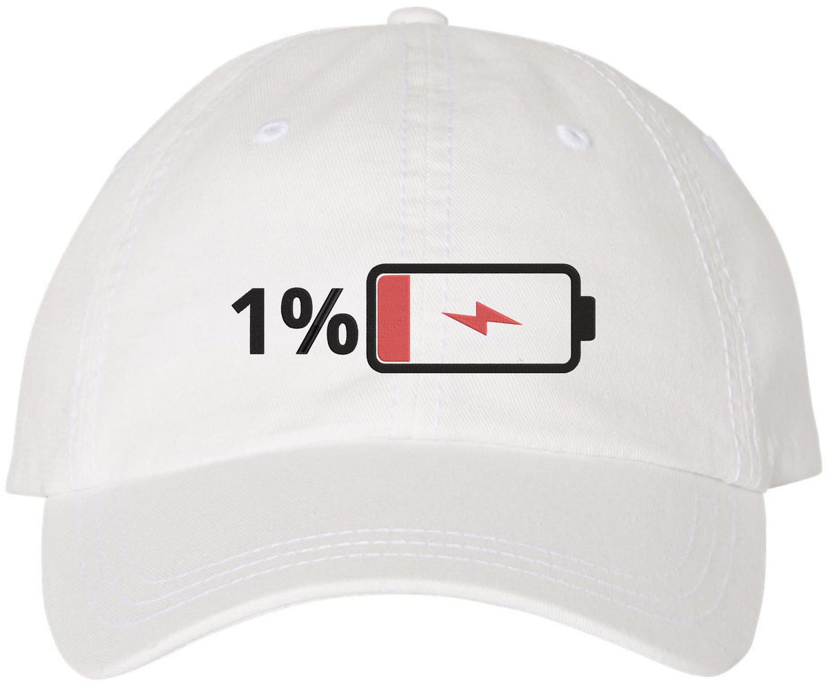 Low Battery 1% Embroidered Baseball Cap – Funny Dad Hat for Men & Women – 100% Cotton Adjustable