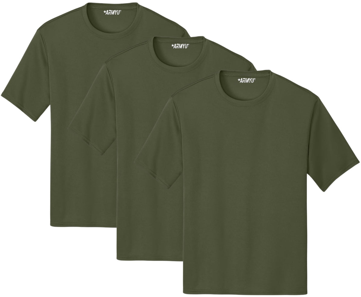Solid Performance Military Tactical T-Shirts | 100% Polyester Moisture Wicking Tee Shirts, 3-Pack