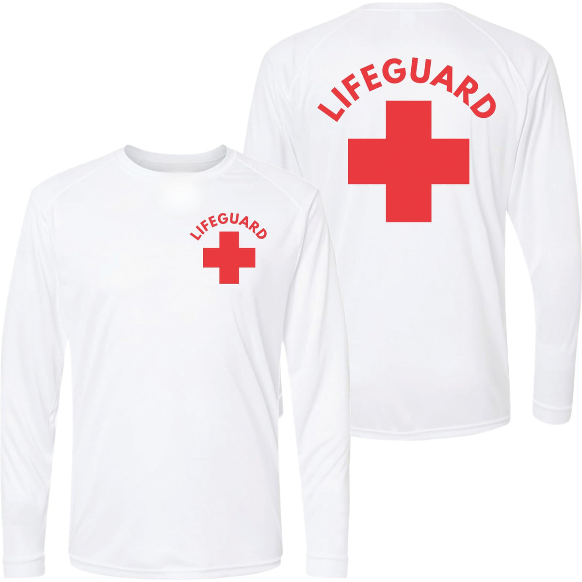 Lifeguard + Moisture Wicking Long Sleeve T-Shirt 100% Polyester Performance Uniform Sun Rash Guard Shirt