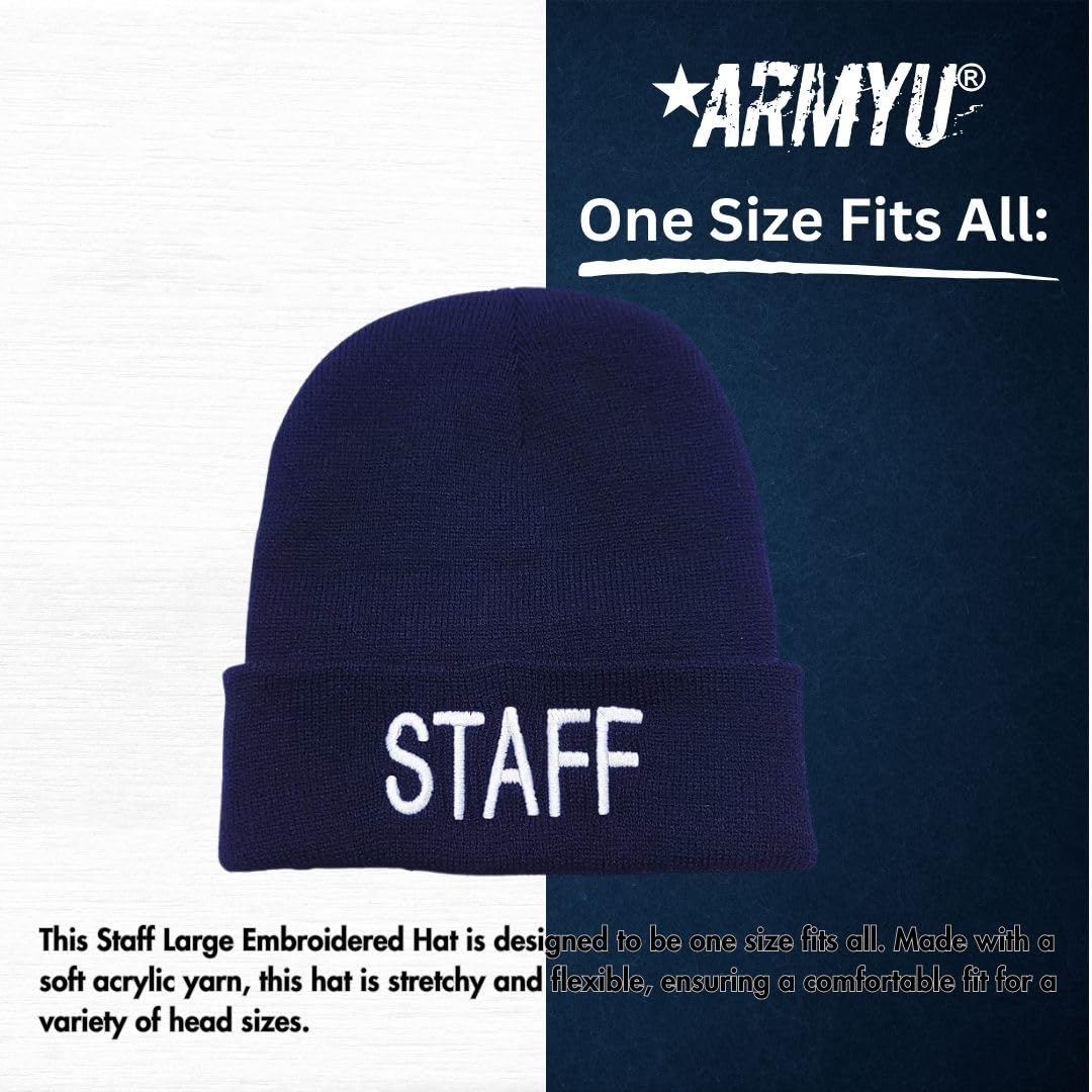 STAFF Large Embroidered Beanie Fleece Lined Watch Cap STAFF Warm Winter Work Uniform Hat