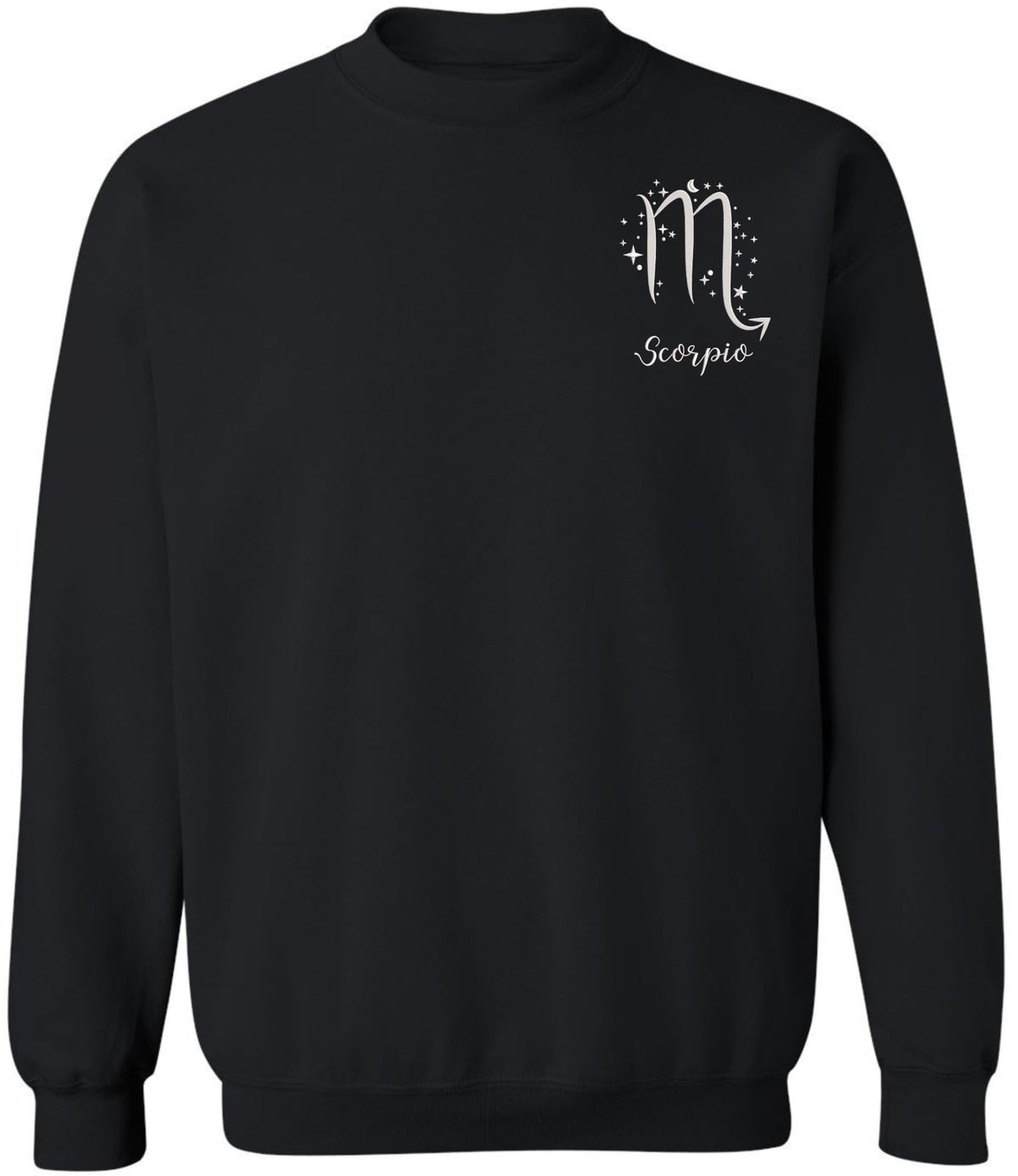 Zodiac Signs Embroidered Crewneck Sweatshirt | Horoscope Astrology Month Symbols Design Top, Black