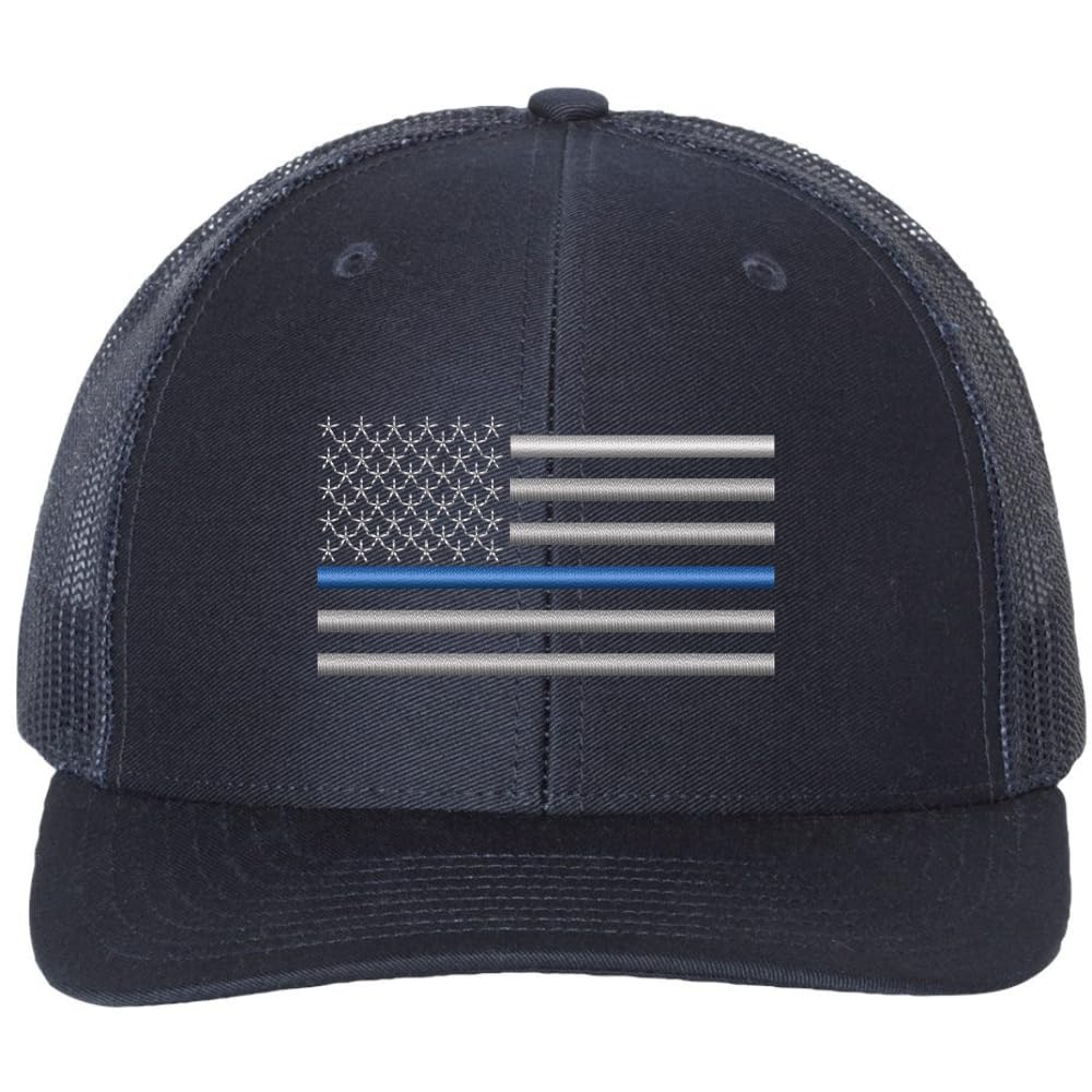 Army Universe Thin Blue Line USA Flag Snapback Trucker Hat Adjustable Mesh Back Baseball Cap