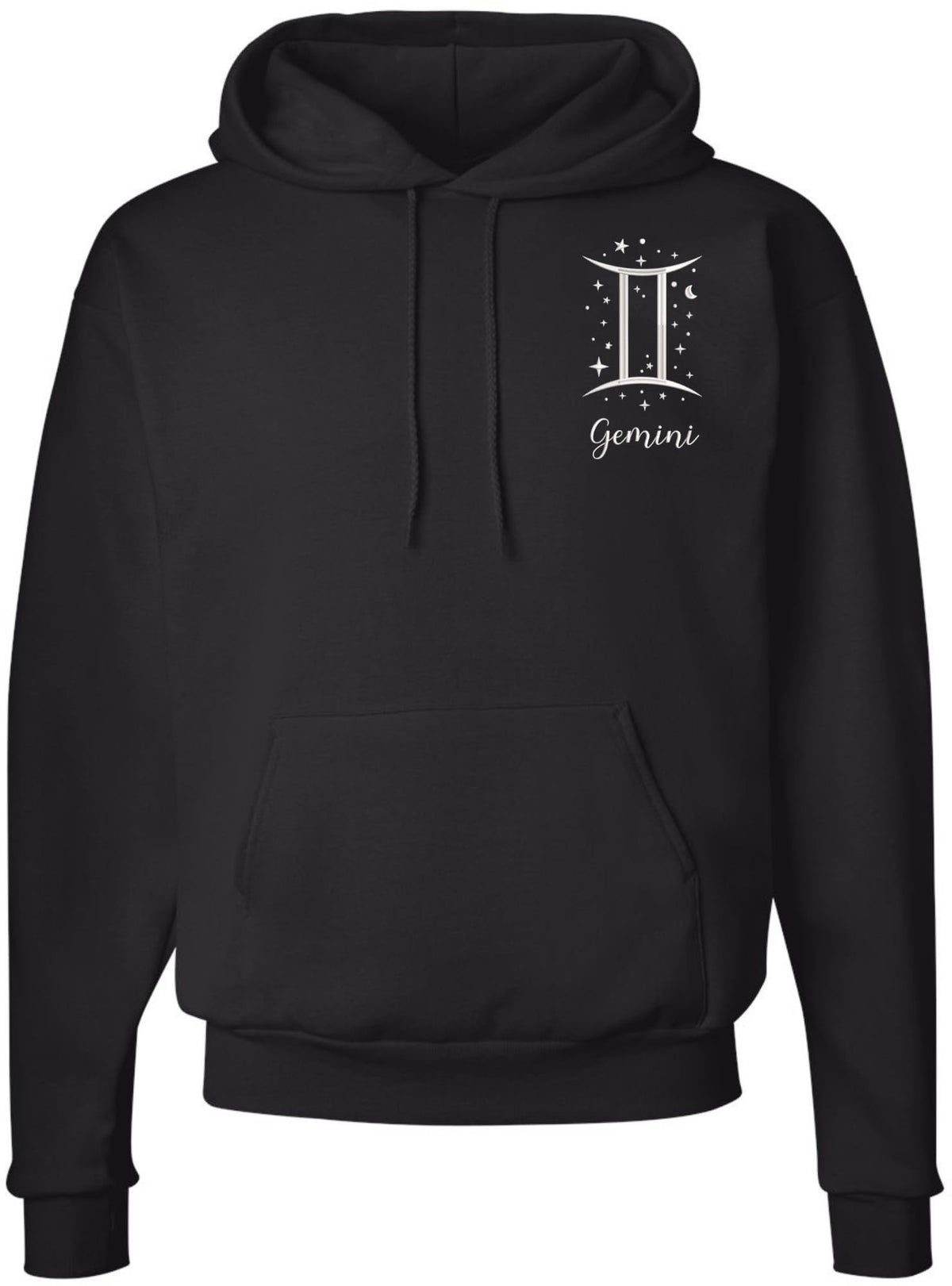 Zodiac Signs Embroidered Hoodie Sweatshirt | Horoscope Month Symbols Astrology Designs Hooded Pullover, Black
