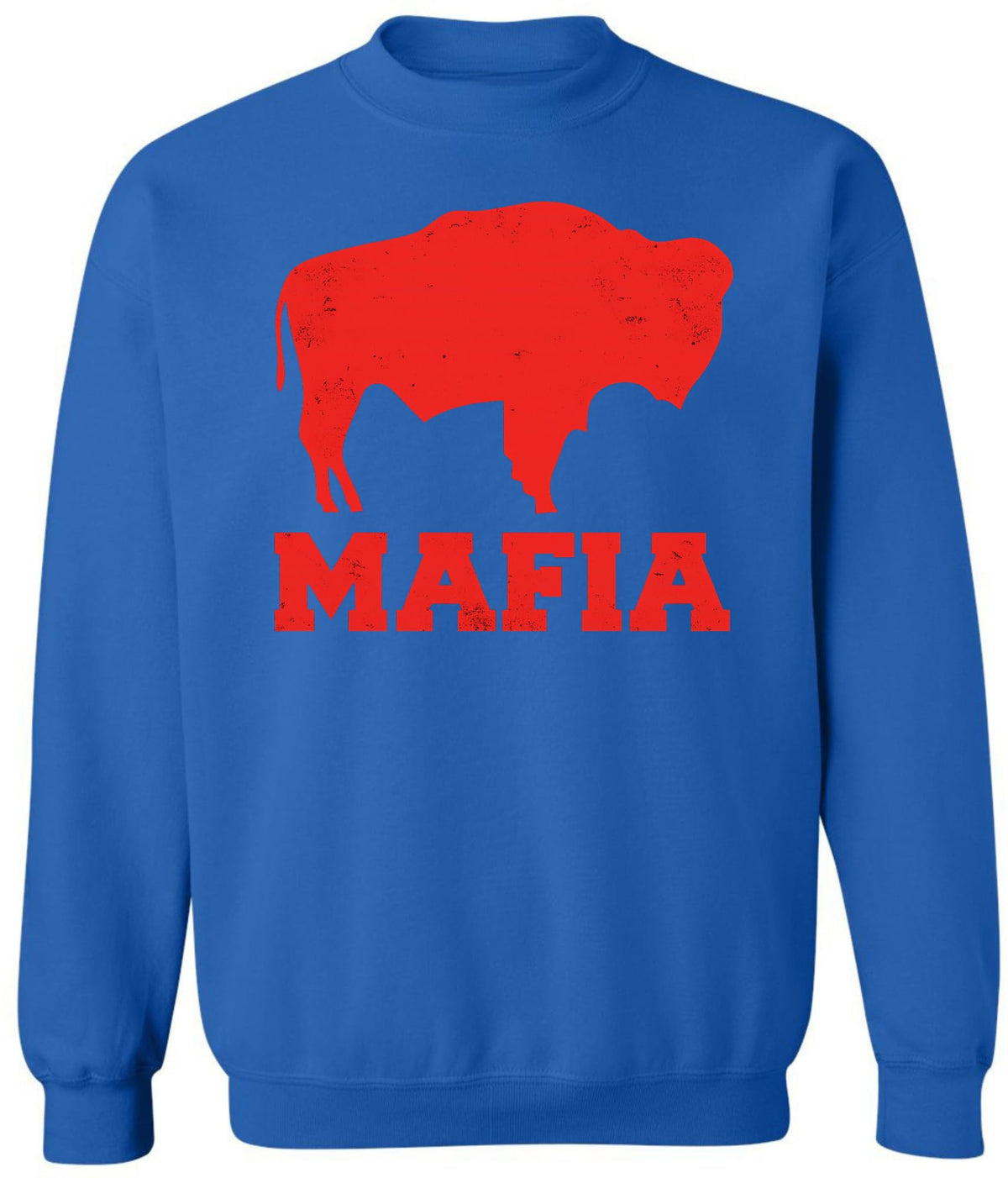 Buffalo Mafia Distressed Crewneck Sweatshirt | New York Bill Football City Fan Club Pullover Game Day Top
