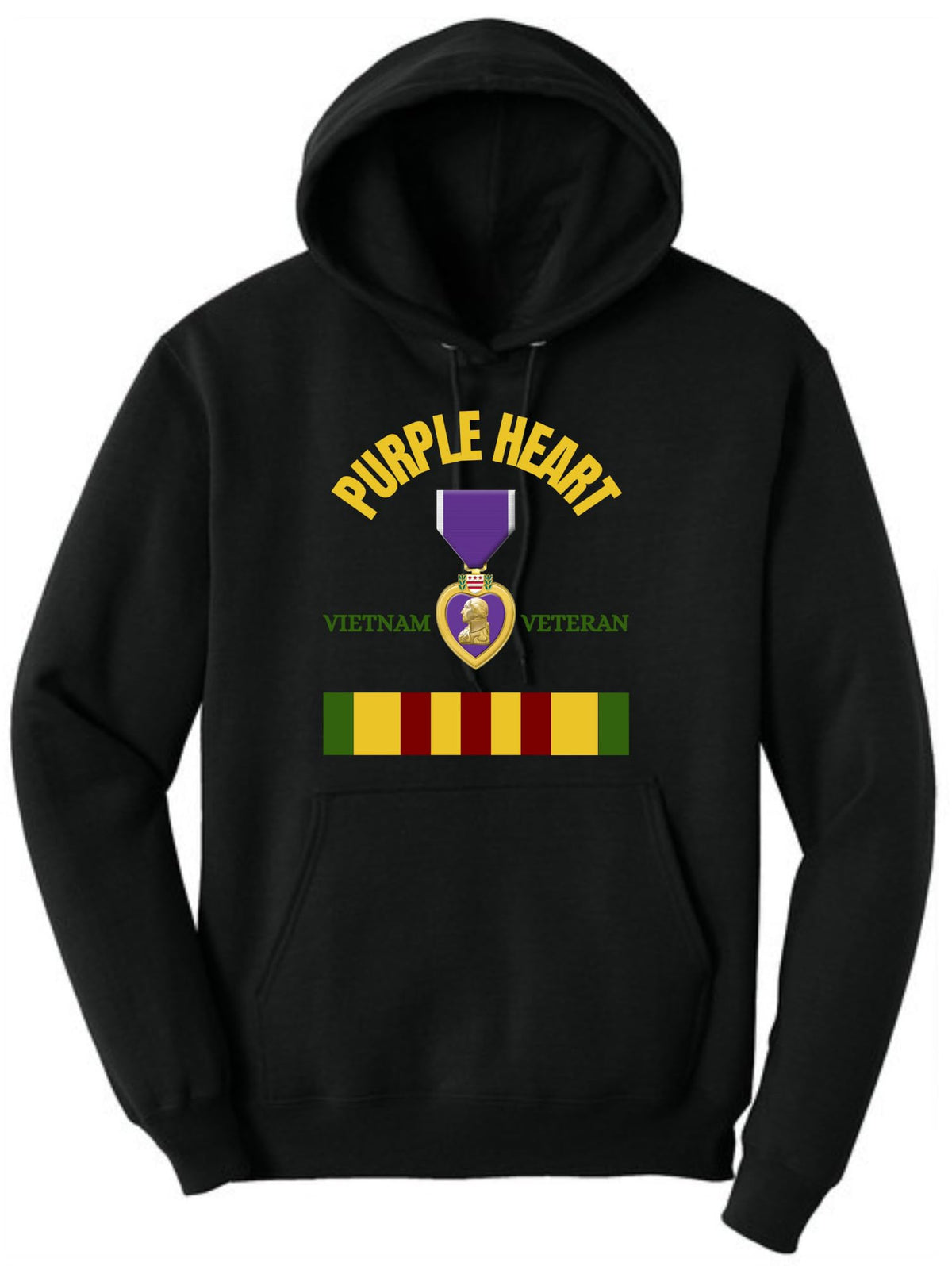 Purple Heart Vietnam Veteran Printed Hoodie USA Military Service Medal Graphic Polycotton Pullover Hooded Sweatshirt