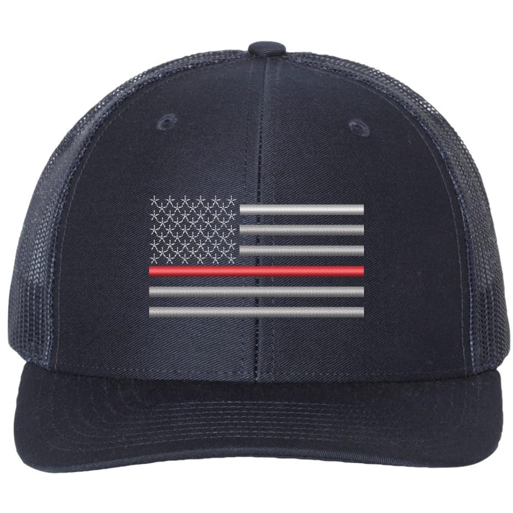 Thin Red Line USA Flag Snapback Trucker Hat Adjustable Mesh Back Baseball Cap