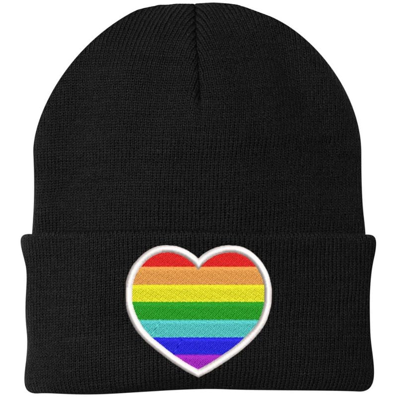 Rainbow Heart Embroidered Beanie Hat LGBTQ+ Pride Love All Gender Winter Skull Cap