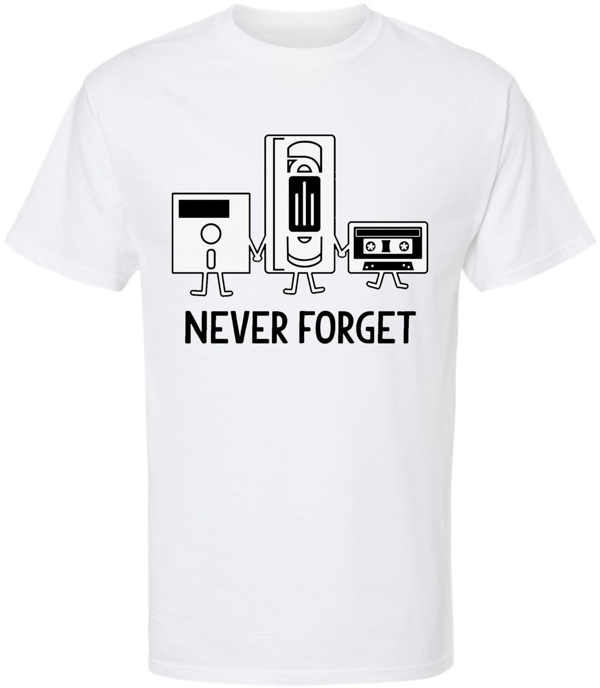 Never Forget Printed T-Shirt Retro Vintage 80s 90s Geek 100% Cotton Crewneck Tee