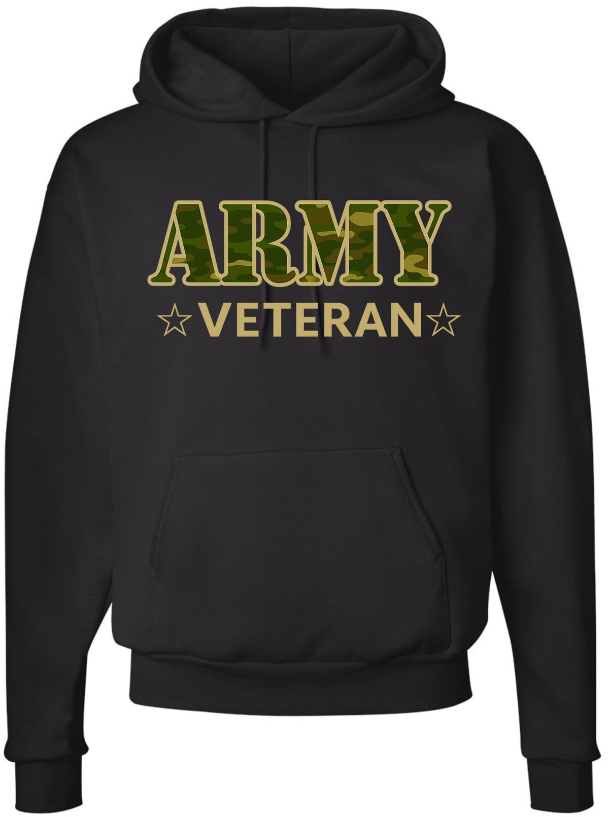 Army Veteran Hoodie - Military Camo Graphic Pullover Sweatshirt, Proud Veteran Apparel, Warm Fleece Hoodie, Black