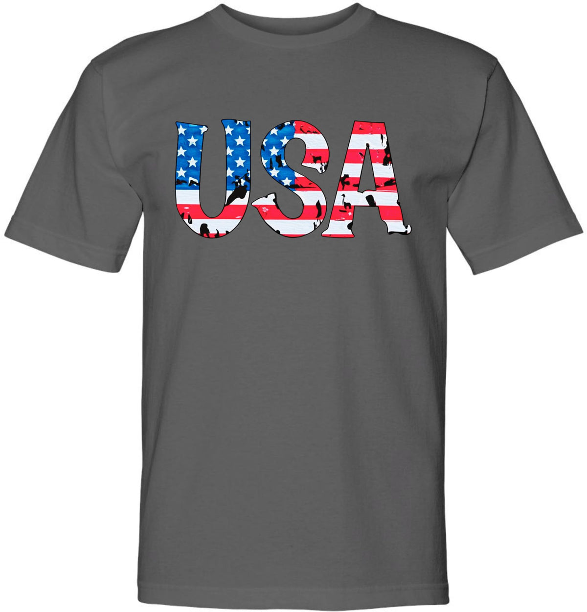 USA Text & Flag T-Shirts | July 4th Patriotic Independence Day Short Sleeve Tee Shirt | MADE IN USA