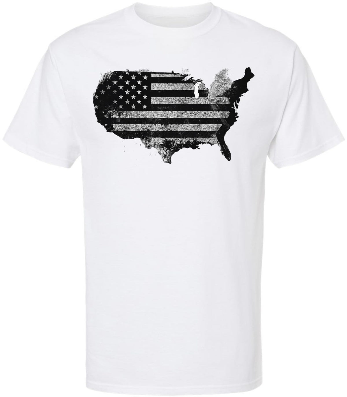 Vintage USA Map Flag Graphic Printed T-Shirt | USA Grunge 48 States Outline Patriotic 100% Cotton Crewneck Tee