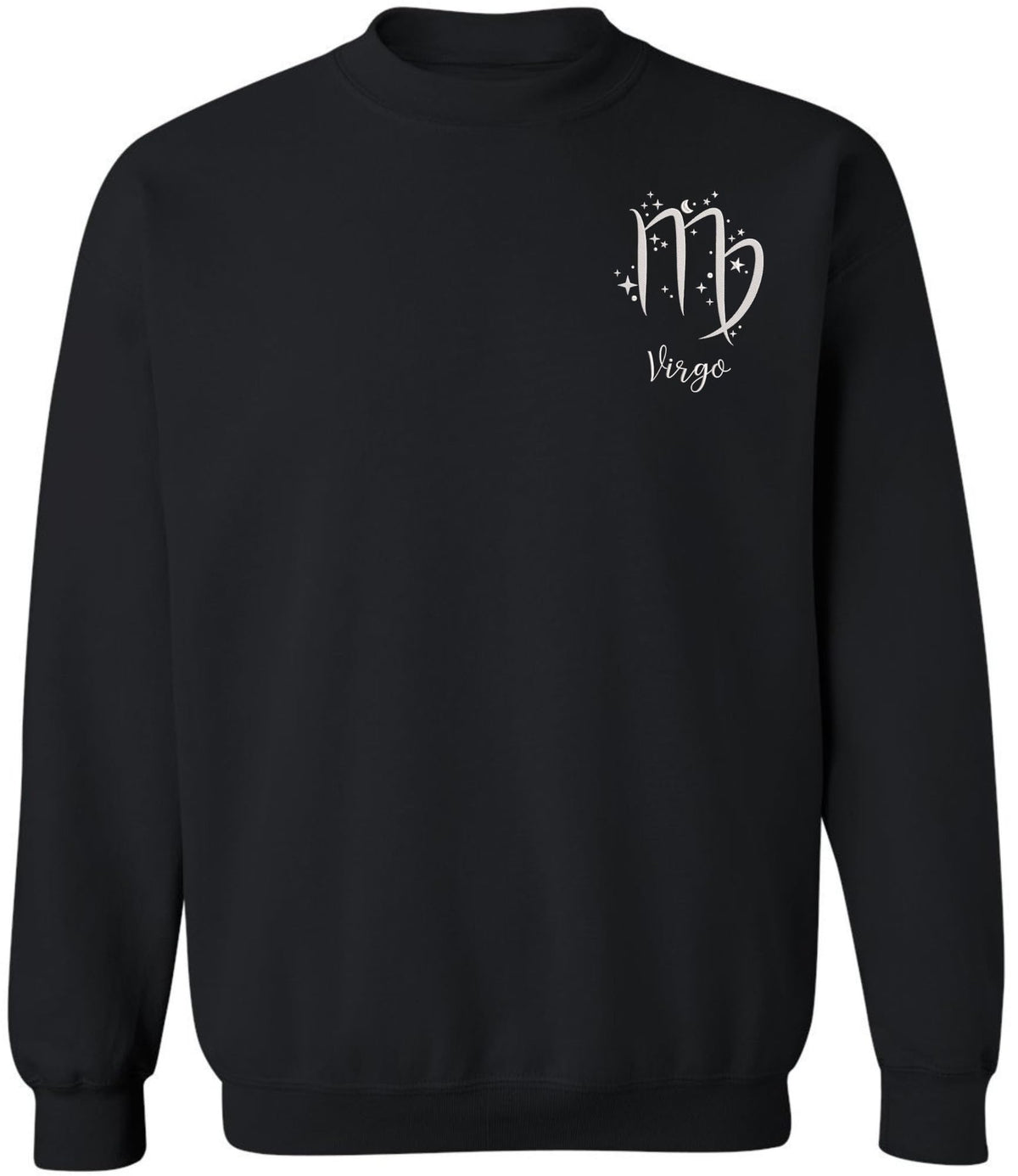 Zodiac Signs Embroidered Crewneck Sweatshirt | Horoscope Astrology Month Symbols Design Top, Black