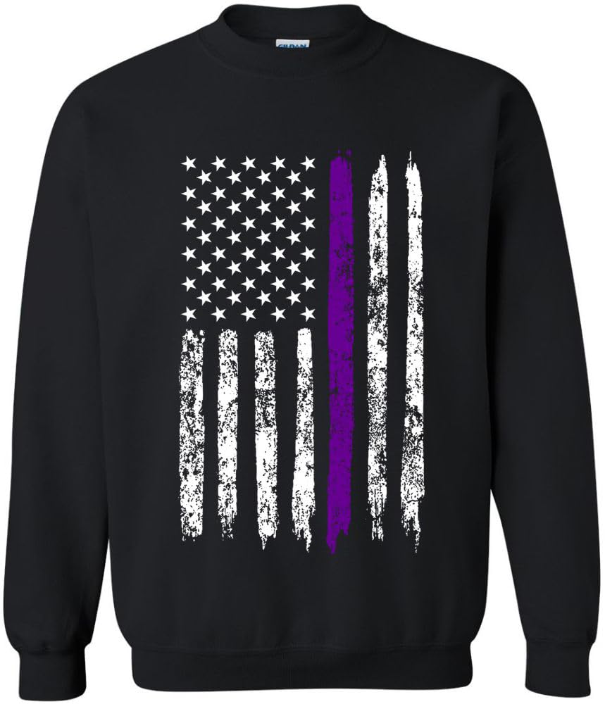 Army Universe USA Flag Distressed American US Thin Line Crewneck Sweatshirt Patriotic Pullover, Black