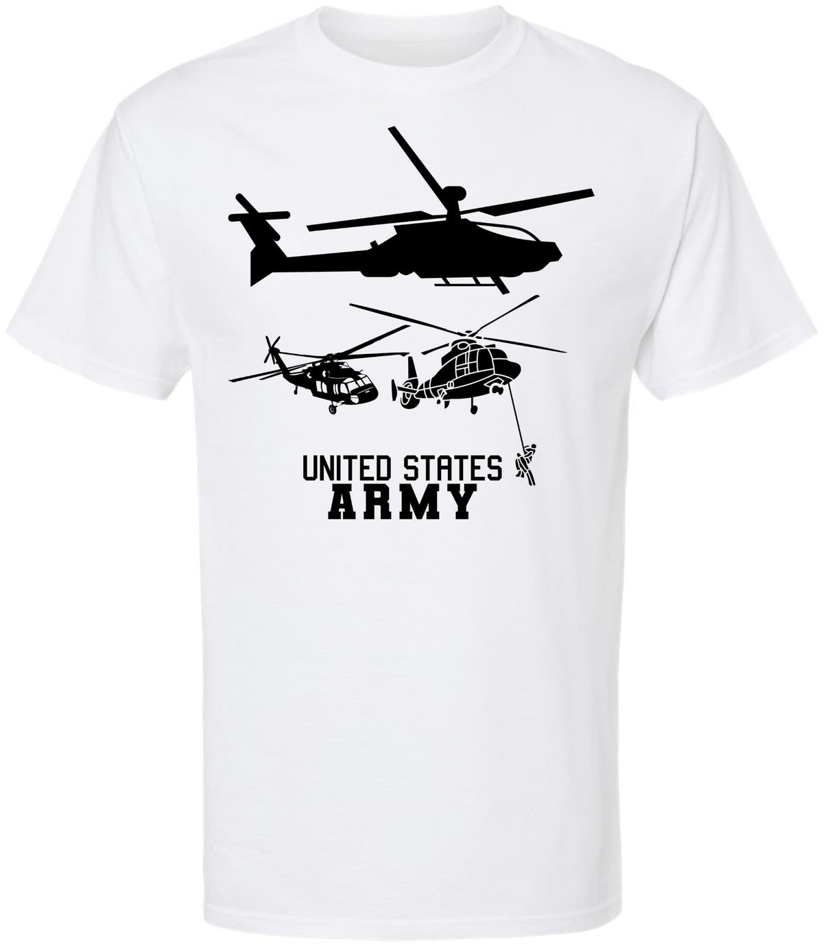 United States Army Black Hawk Helicopter & Special Forces Rappelling T-Shirt | US Training Crewneck Tee