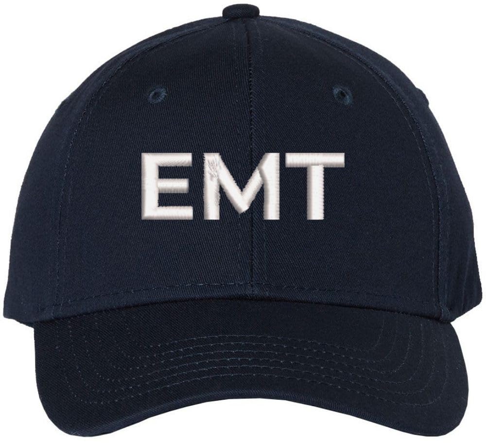 EMT Embroidered Text Baseball Cap | Emergency Medical Technician Paramedics Professional Hat | Structured