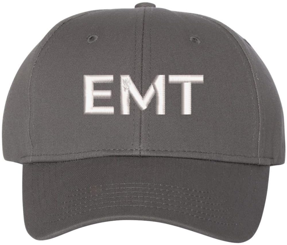 EMT Embroidered Text Baseball Cap | Emergency Medical Technician Paramedics Professional Hat | Structured