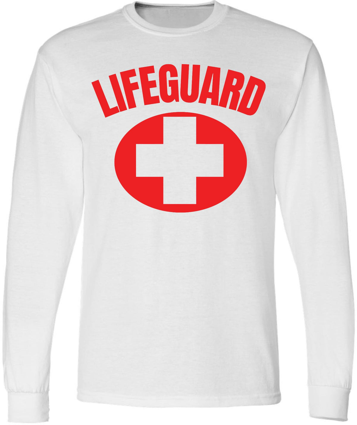 Lifeguard + White Cross Long Sleeve T-Shirt | Double Side Print Water Safety Rescue Watch Beach Pool Patrol Tee