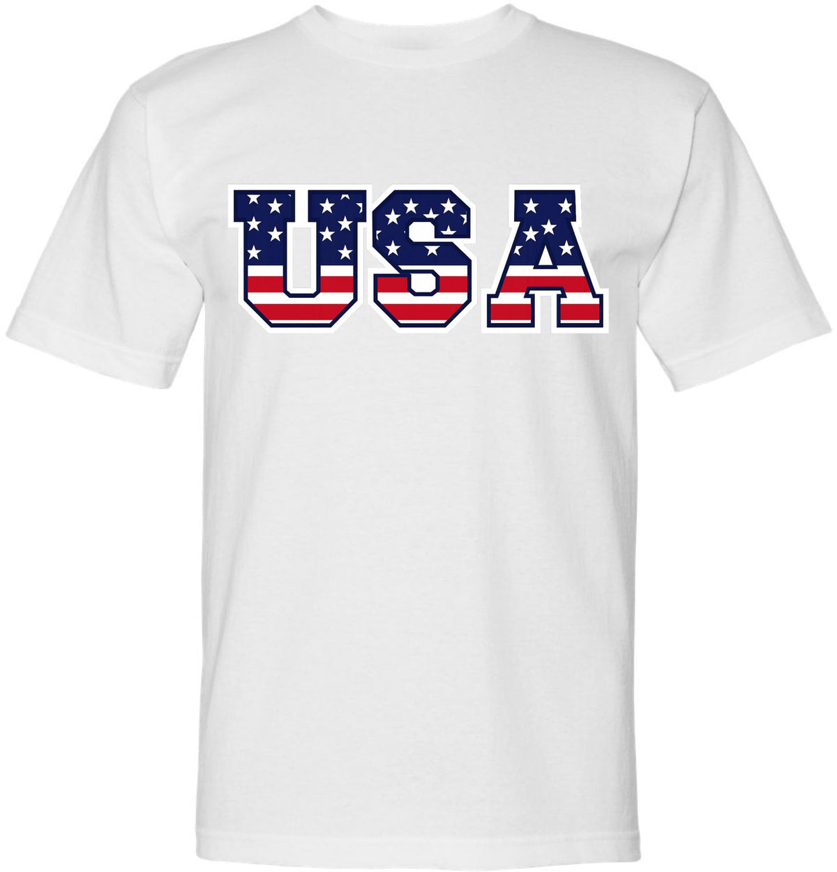 USA Text & Flag T-Shirts | July 4th Patriotic Independence Day Short Sleeve Tee Shirt | MADE IN USA