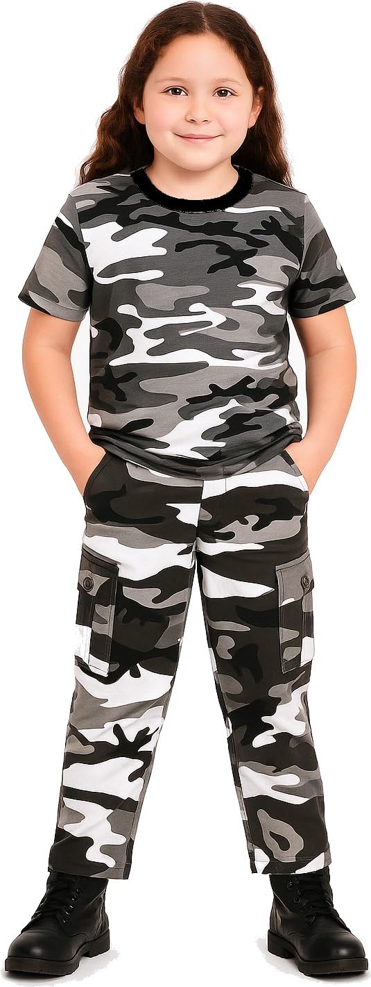 Kids City Camo T-Shirt & Cargo Pants Set -Camouflage Uniform Soldier Outfit Costume for Boys & Girls