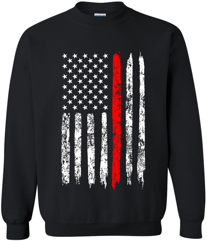 Army Universe USA Flag Distressed American US Thin Line Crewneck Sweatshirt Patriotic Pullover, Black