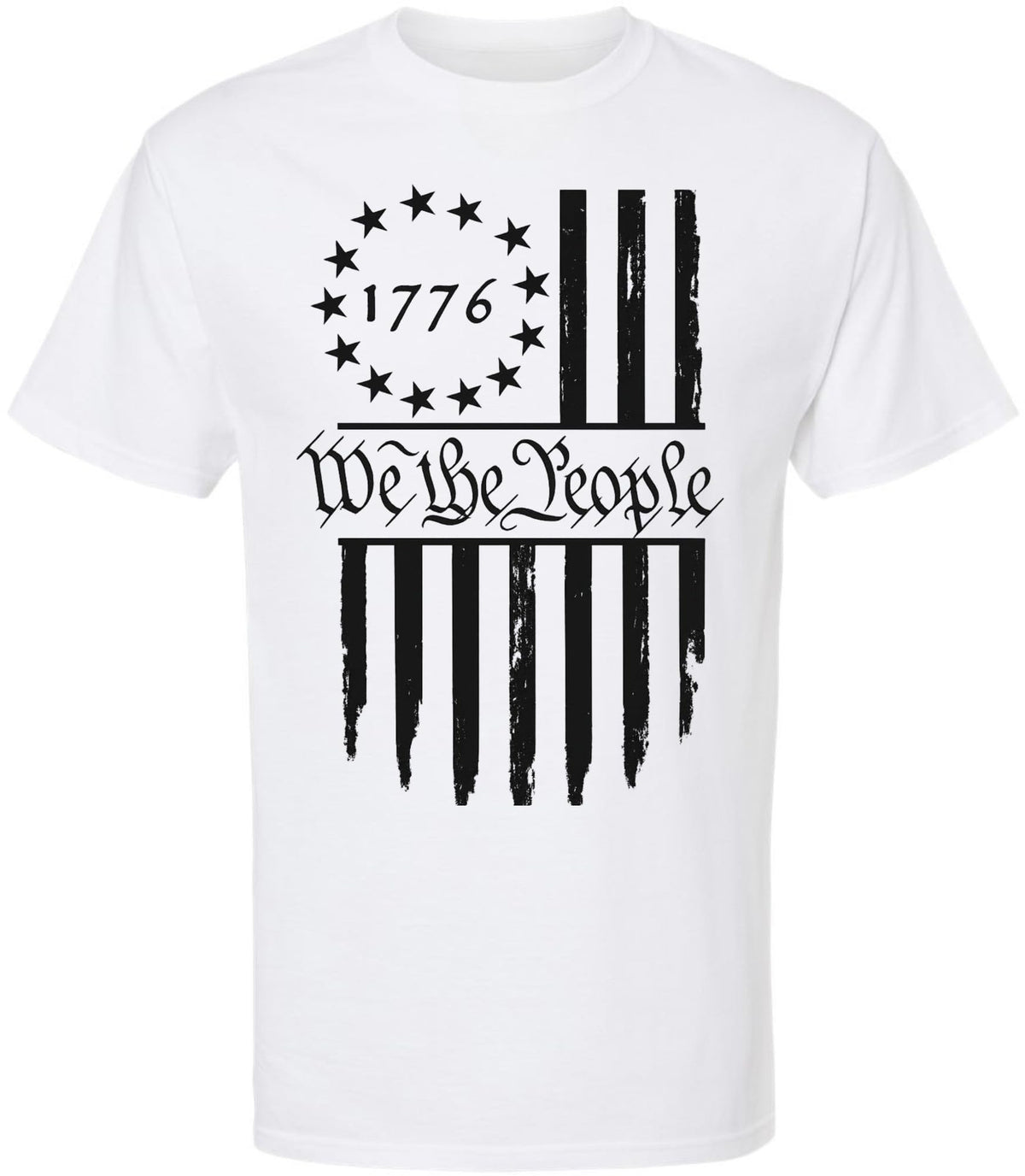 We The People 1776 USA Flag T-Shirt - Long Center Print American Distressed US Flags Patriots Tee Shirt
