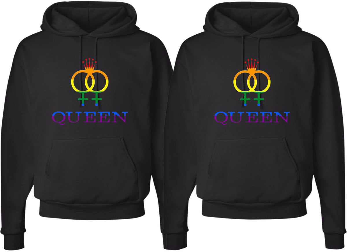 Queen & Queen Printed Hoodies Adult Lesbian Gay Pride Hooded Sweatshirts for Gay Couples (2 Pack)