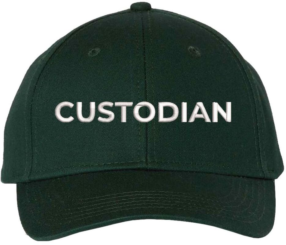 Custodian Embroidered Text Baseball Cap | Cleaning Crew Work Job Maintenance | Structured Hat