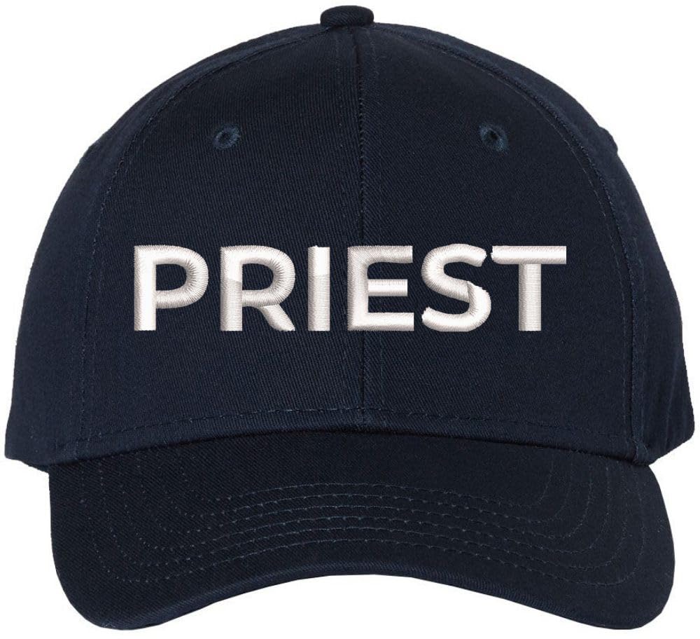 Priest Embroidered Baseball Cap | Text Father Pastor Leader Group Church Trip Structured Cap