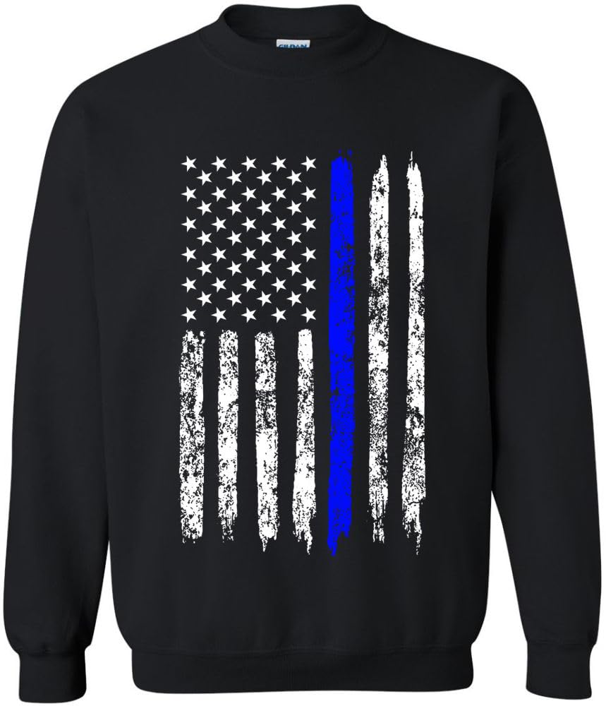 Army Universe USA Flag Distressed American US Thin Line Crewneck Sweatshirt Patriotic Pullover, Black
