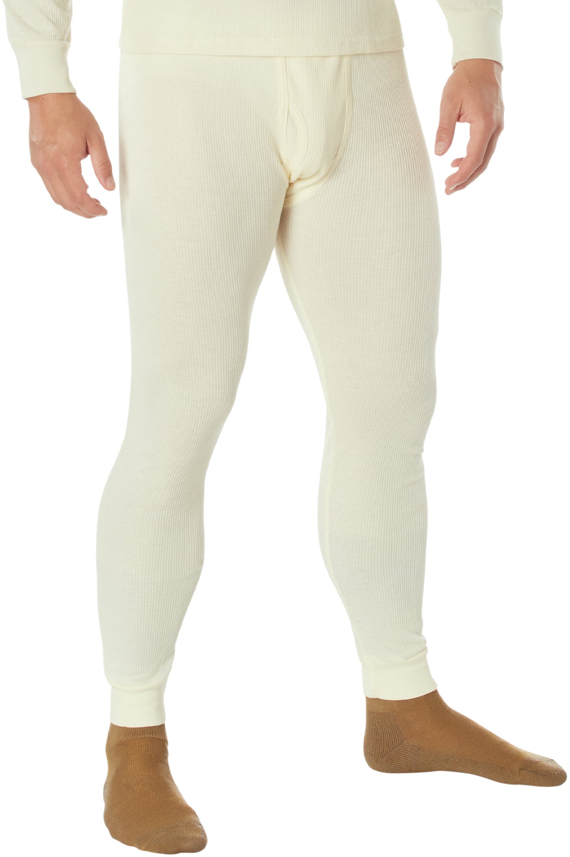 Natural White - Cold Weather Thermal Knit Underwear Pants - Cotton Polyester