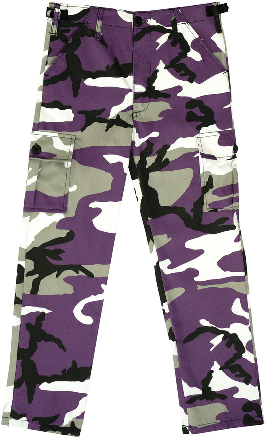 Ultra Violet Camouflage - Tactical BDU Cargo Pants - Poly/Cotton Twill - Zipper Fly - Kids