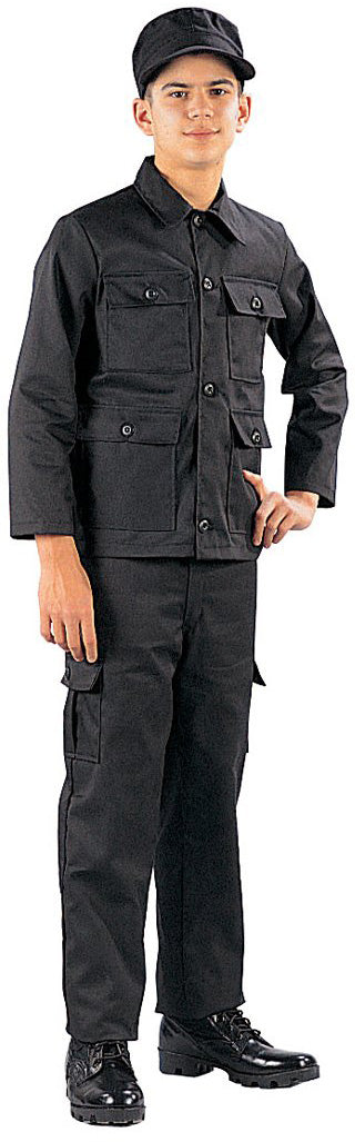 Black - Tactical BDU Cargo Pants - Poly/Cotton Twill - Zipper Fly - Kids