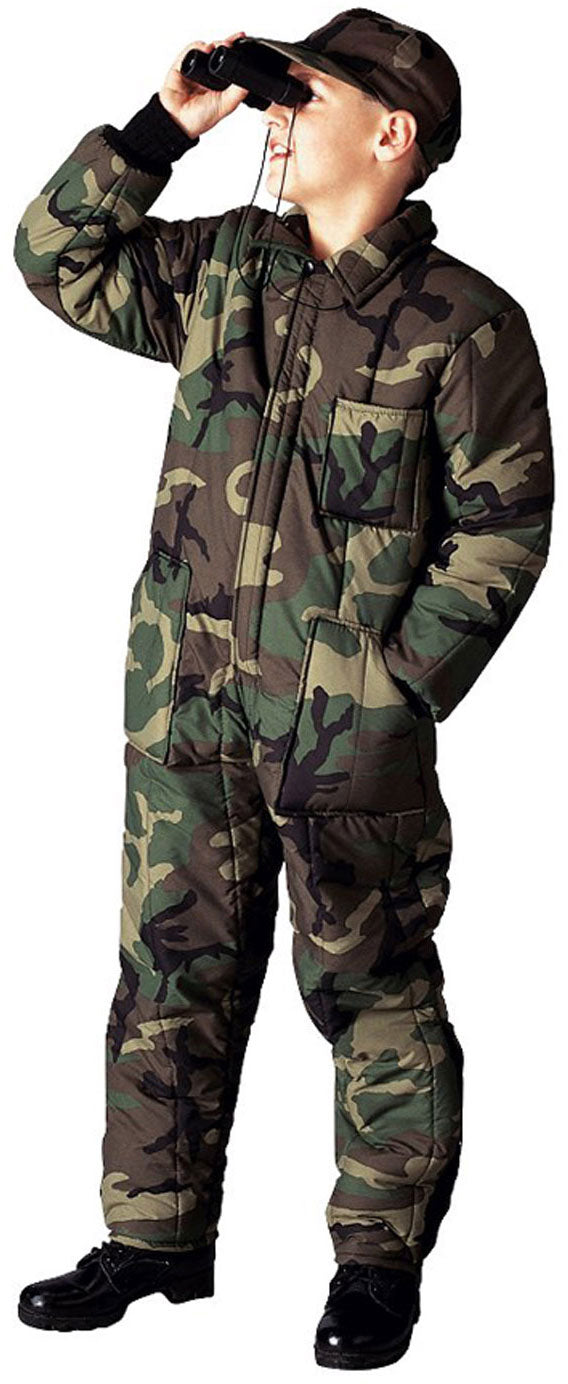 Woodland Camouflage - Kids Military Cold Weather Insulated Coveralls